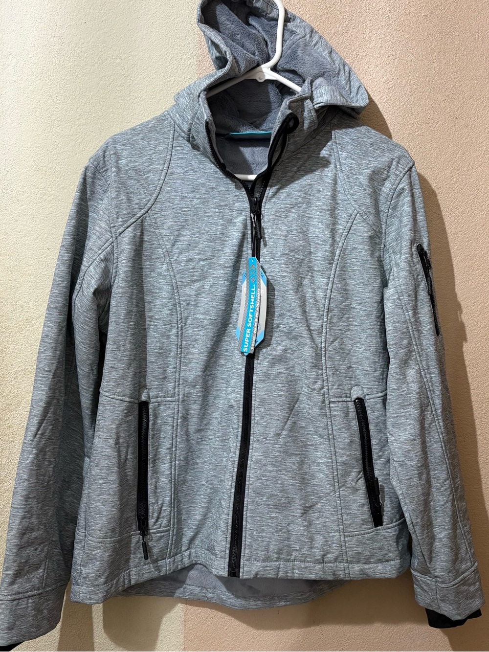 Free Country Women’s Light Gray Softshell Hooded Full Zip Winter Jacket L NWT